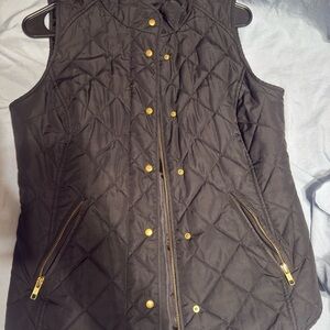 Crown & Ivy Quilted Black Vest with Gold Accents